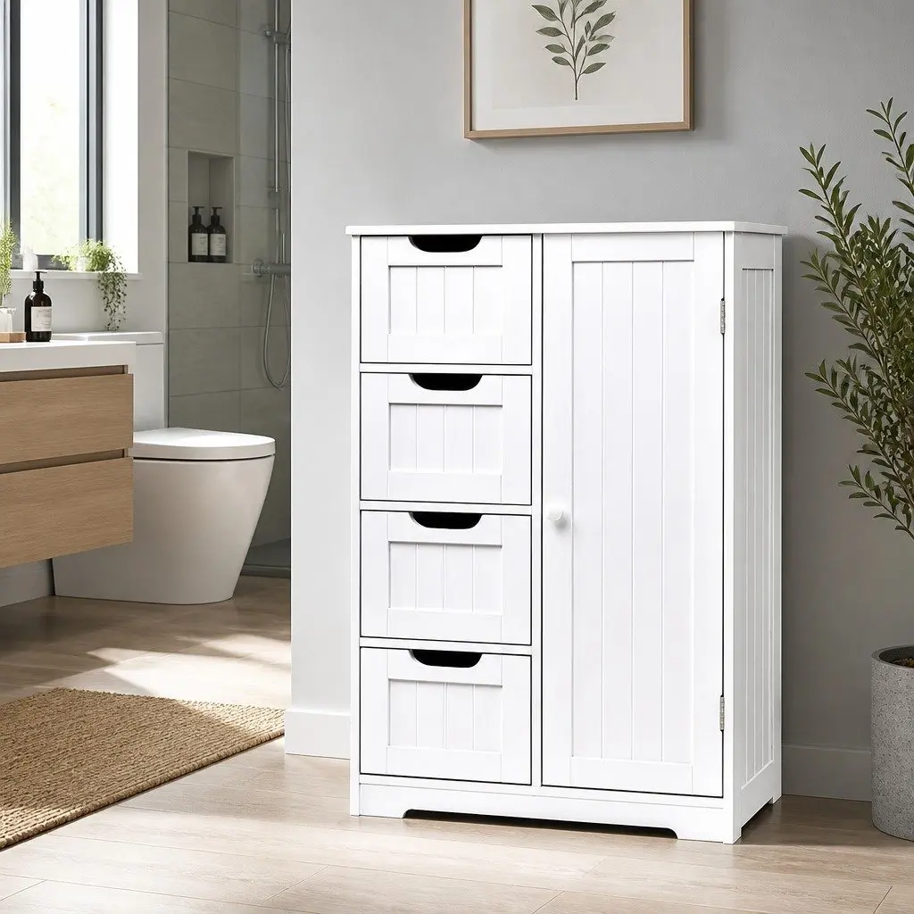 Bathroom Cabinet White Storage Drawers 2-Shelf Cupboard Bathroom Furniture