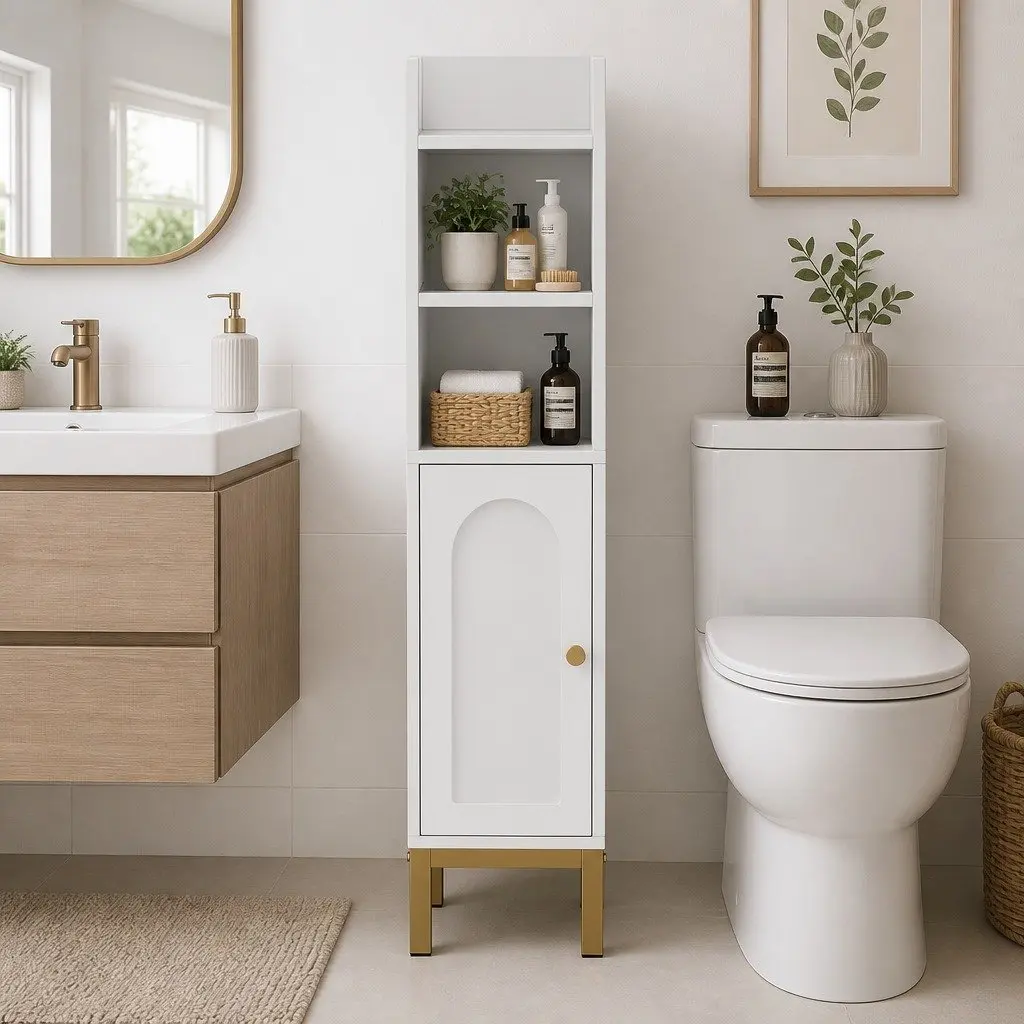 Bathroom Storage Cabinet Floor Organizer Toilet Corner Adjustable Shelf with