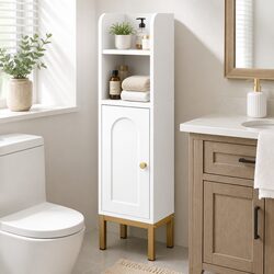Bathroom Storage Cabinet Floor Organizer Toilet Corner Adjustable Shelf Door