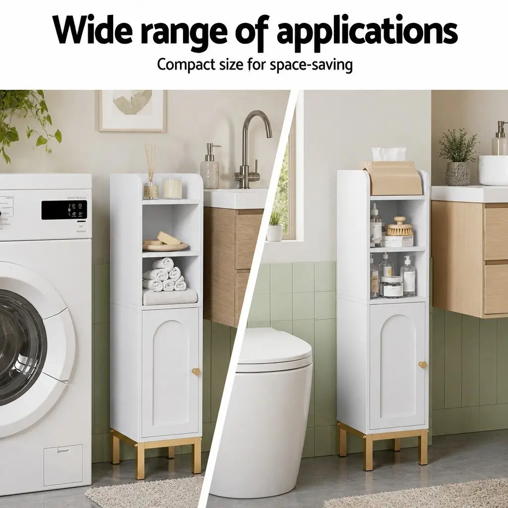 Bathroom Storage Cabinet 20x20x84cm Adjustable Shelf Floor Organizer White