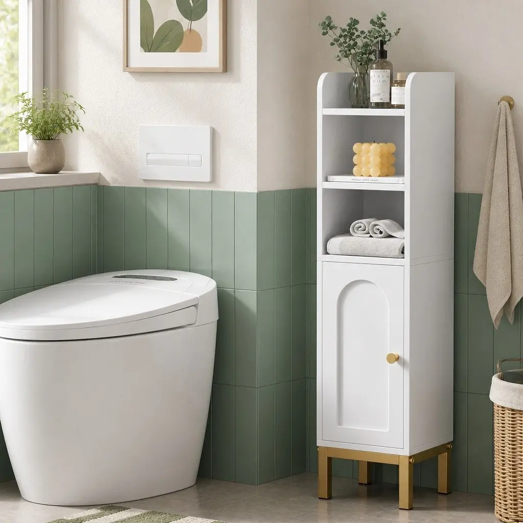Bathroom Storage Cabinet 20x20x84cm Adjustable Shelf Floor Organizer White