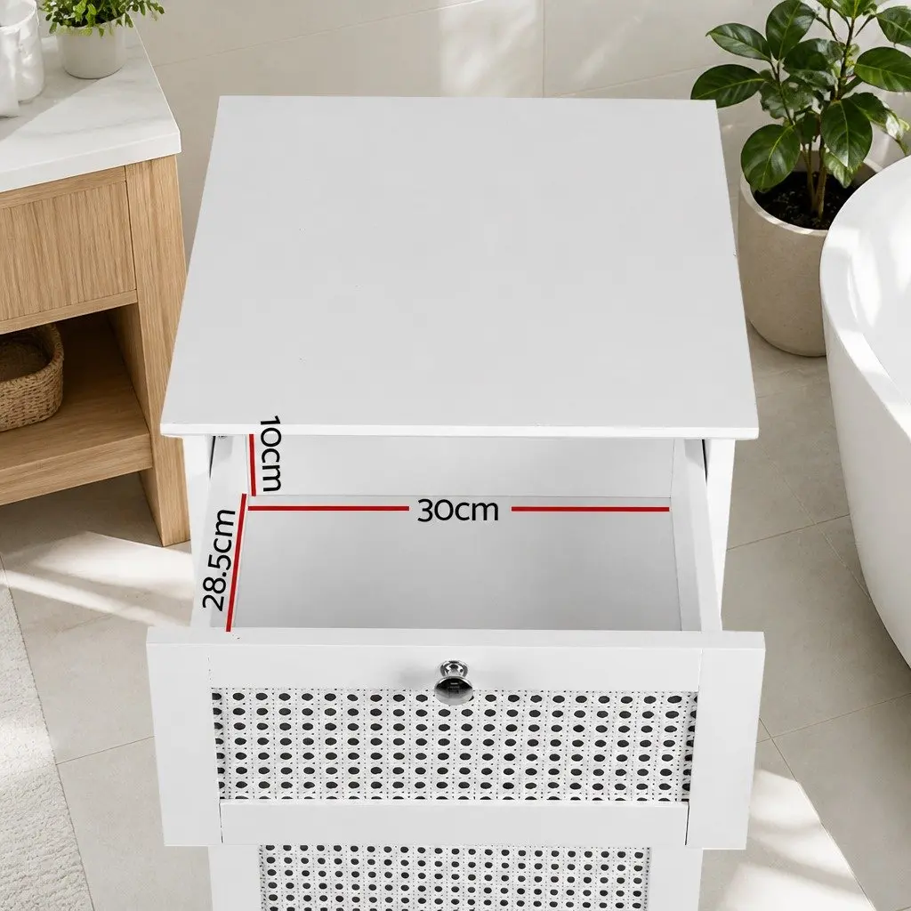 Laundry Hamper Cabinet White Tilt-Out Storage with Top Drawer and Removable Fabric Basket