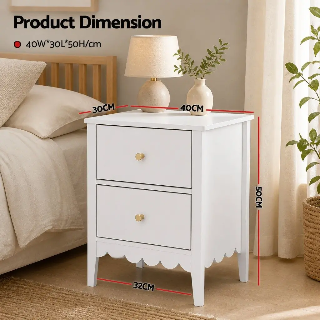 Bedside Table 2 Drawers Bedroom Nightstand Storage Unit White Furniture