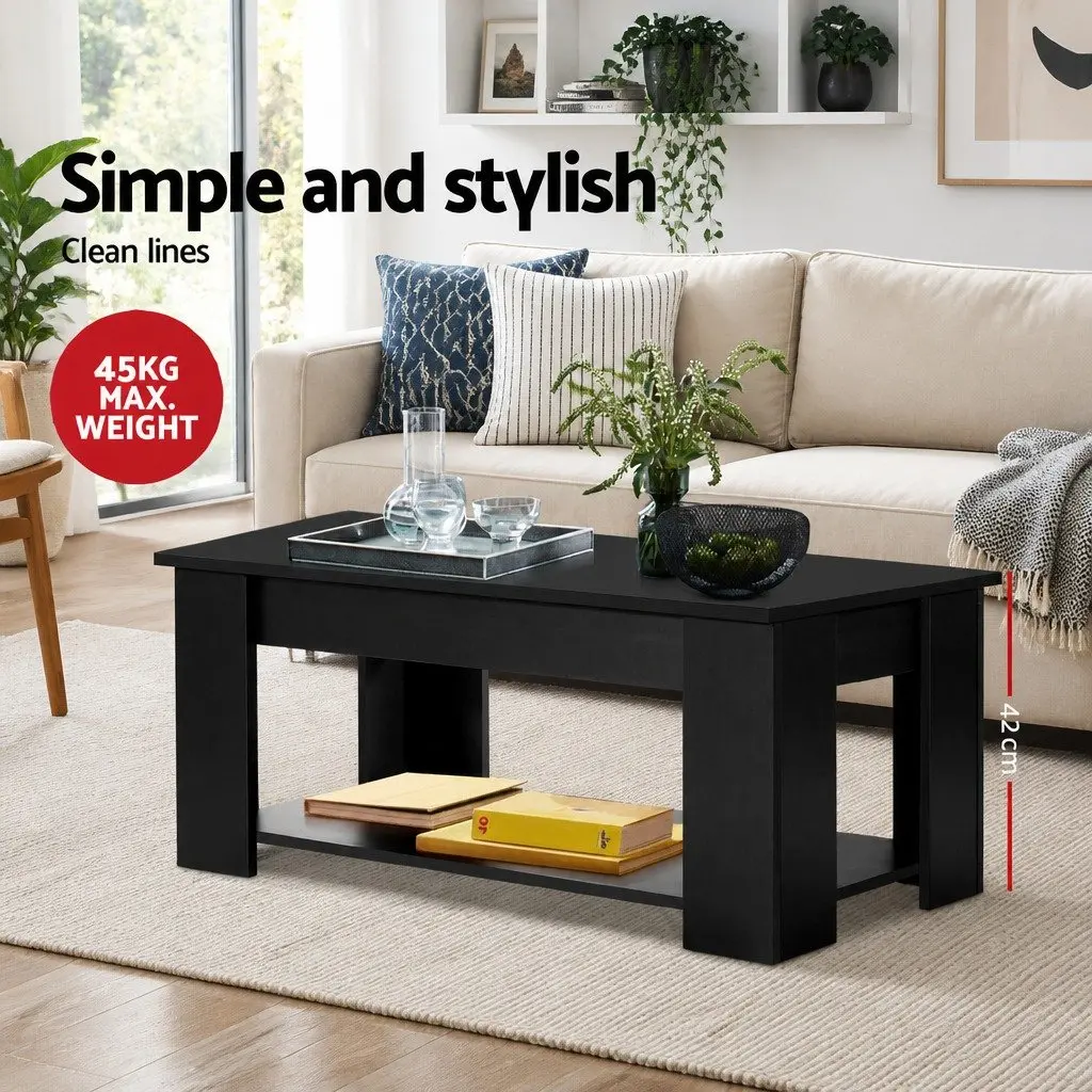 Lift-Top Coffee Table Black Hidden Storage Space Living Room Furniture