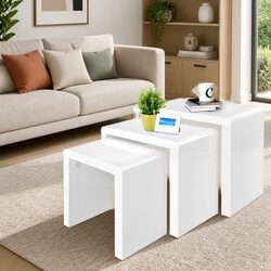 Stylish Nesting Coffee Table Trio in Glossy White