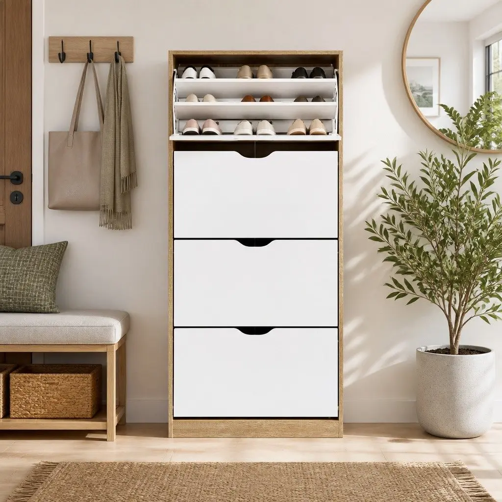 Shoe Rack Cabinet 4-Tier Storage Organizer 60 Pairs Footwear White Wood