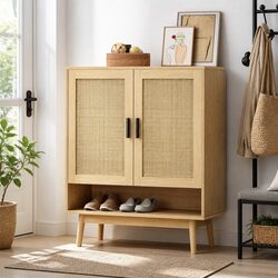 Shoe Rack Cabinet 5-Tier Rattan Storage 20 Pairs Footwear Organiser with