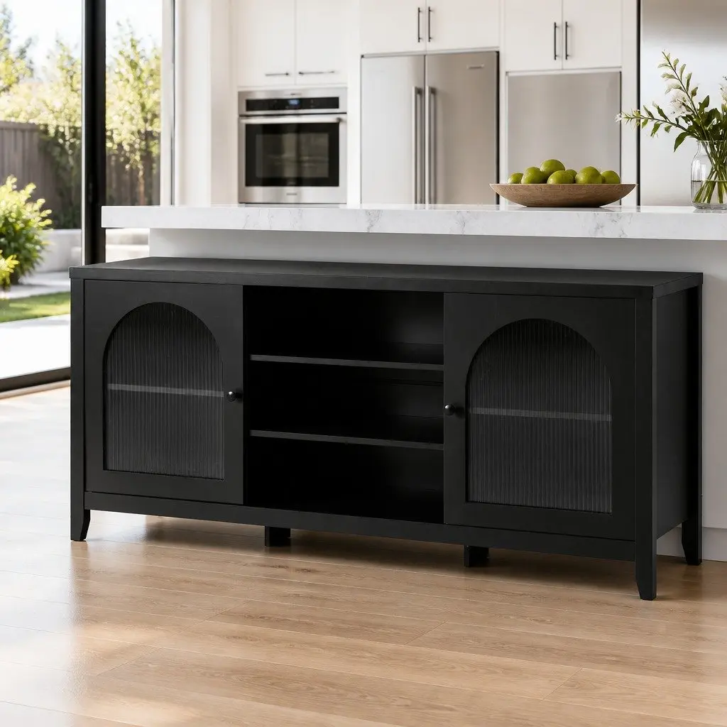 Buffet Sideboard 160cm Black Double Door Adjustable Shelves Storage Cabinet