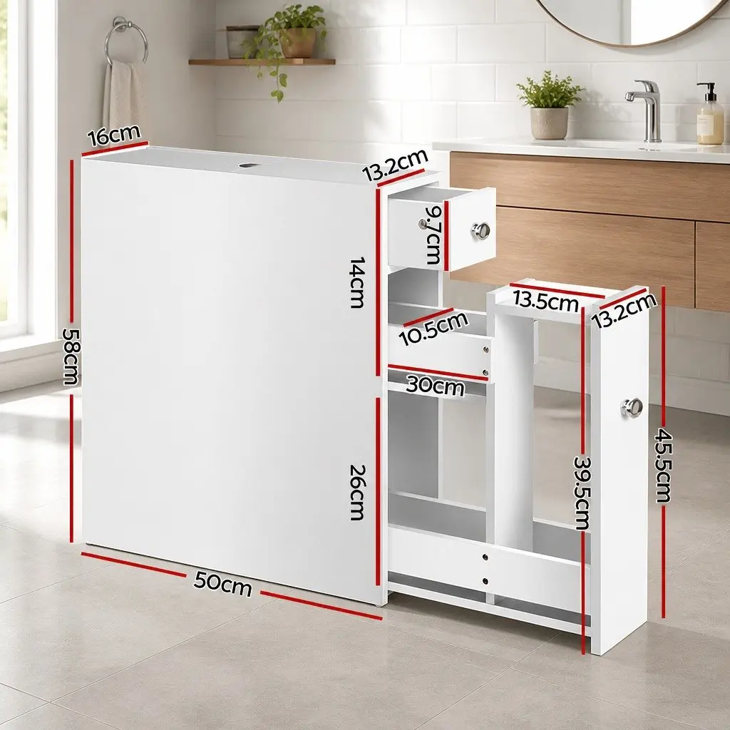 Bathroom Storage Cabinet White Slim Space-Saving Toilet Caddy with Tissue Holder