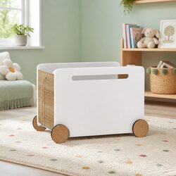 Stylish White Toy Chest with Wheels for Kids