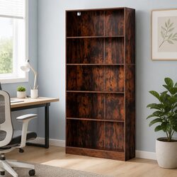5-Tier Bookshelf Brown Storage Shelves Display Cabinet Living Room Organiser
