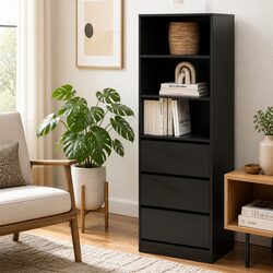Chest of Drawers Tallboy Cabinet 3 Shelves Storage Bedroom Dresser Black