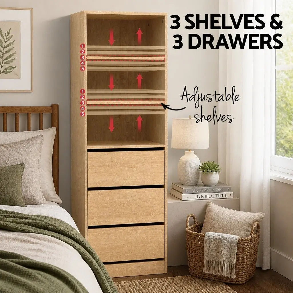 Tallboy Chest of Drawers 3 Drawer Cabinet Storage Pine Furniture