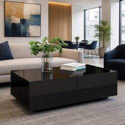 Modern Black Coffee Table with 4 Spacious Drawers
