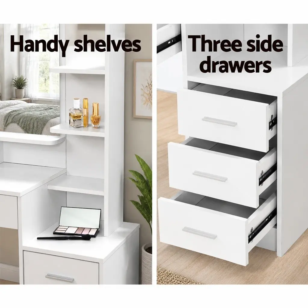 Dressing Table with Stool 4 Drawers White Vanity Makeup Dresser Storage Shelves