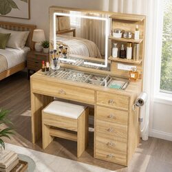 Stylish Dressing Table with LED Mirror & Padded Stool