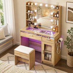 Dressing Table Vanity Desk with Hollywood LED Mirror Makeup Storage Drawers