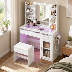 Dressing Table Vanity Desk with Hollywood Mirror 10 LED Bulbs RGB Light White