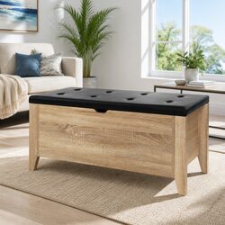 Storage Ottoman Blanket Box Footstool Seating with Oak Wooden Frame