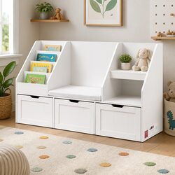 Kids Bookshelf Storage Organiser Toy Box Drawer Bench Seat Cabinet White