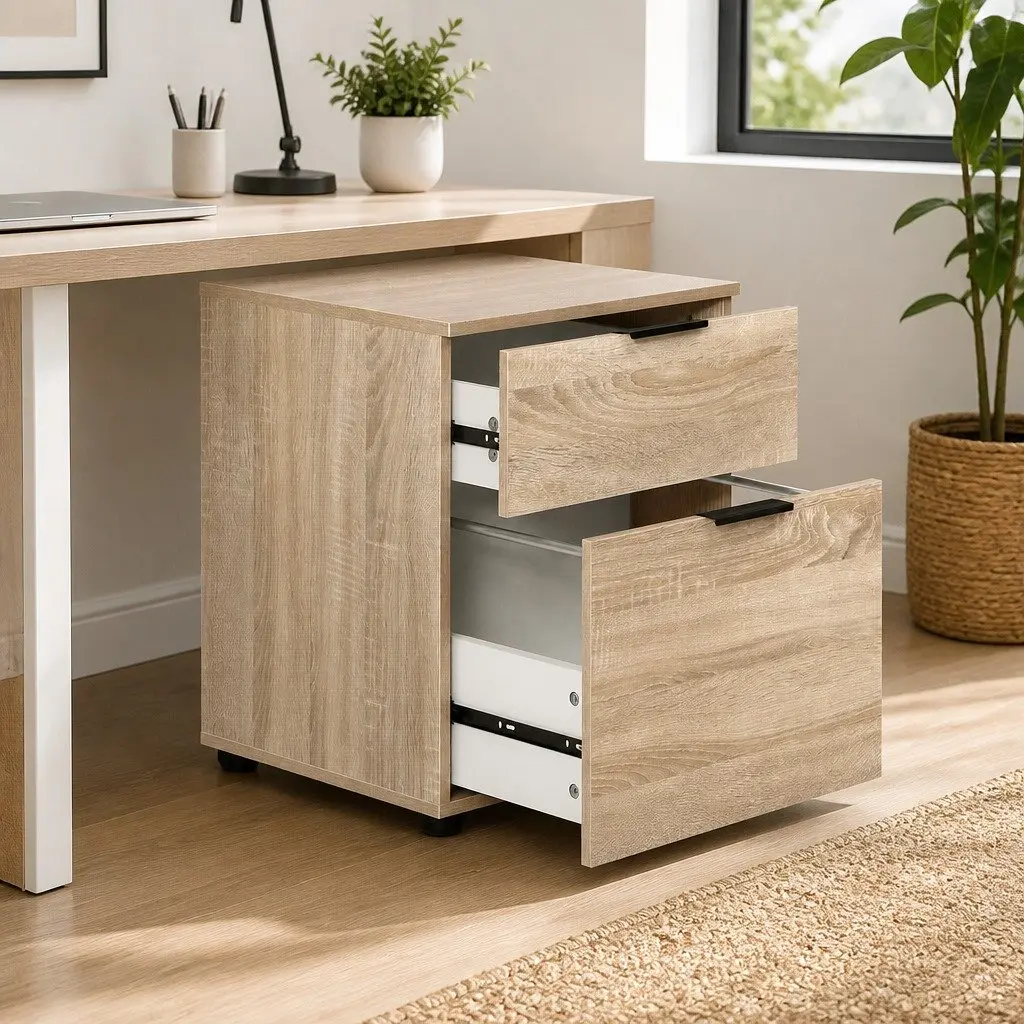 Filing Cabinet 2 Drawer Beige Office Storage Organiser with Spacious Top Drawer and Metal Suspension Rails for Hanging Files