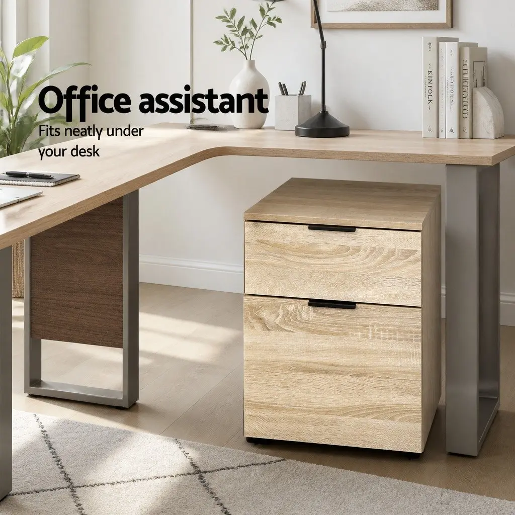 Filing Cabinet 2 Drawer Beige Office Storage Organiser with Spacious Top Drawer and Metal Suspension Rails for Hanging Files