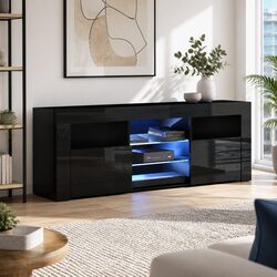 Stylish 160cm Black LED TV Cabinet with Shelves