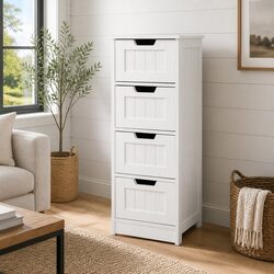 White 4 Drawer Chest Storage Cabinet Bedroom Furniture Rustic Style Dresser