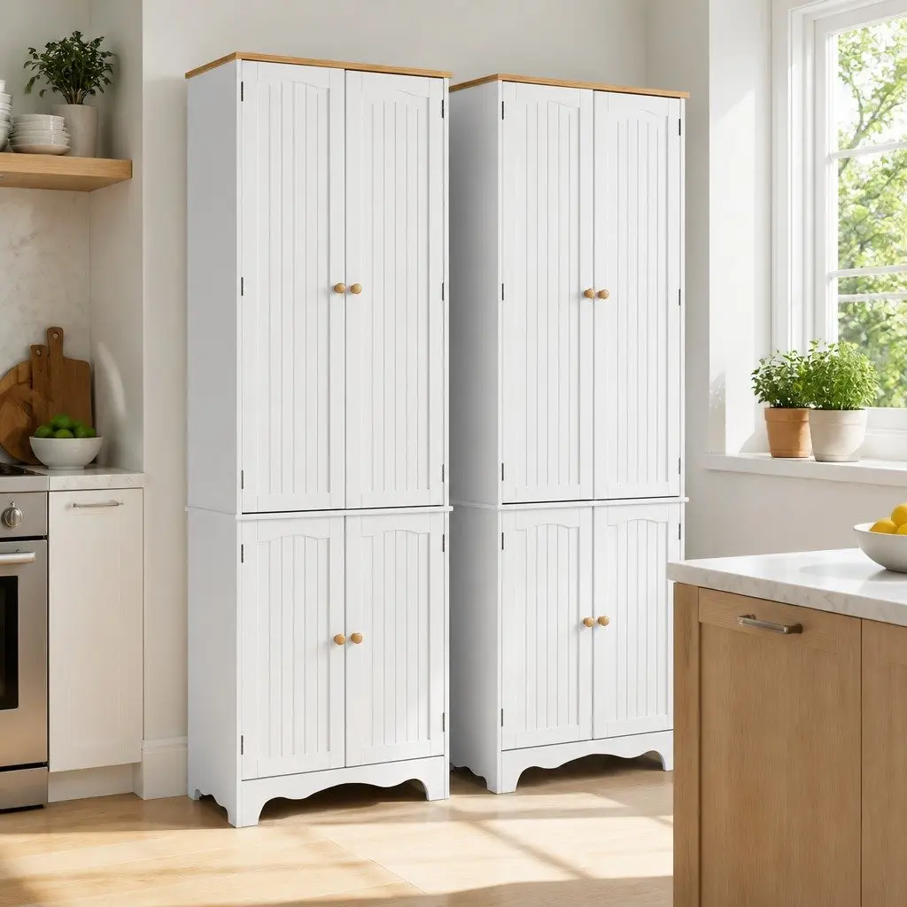 Buffet Sideboard Pantry Cabinet Cupboard 6-Tiers Storage Shelves White