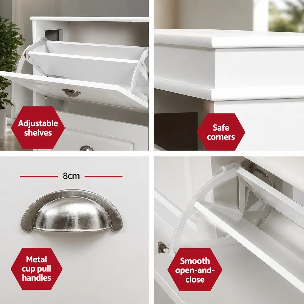 Shoe Storage Cabinet White 4-Tier Adjustable Shelves Organiser for Footwear