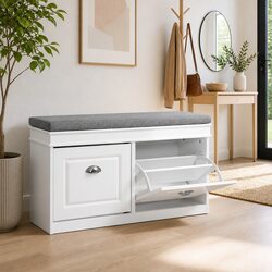 White Shoe Rack Bench for Organizing Footwear and Seating