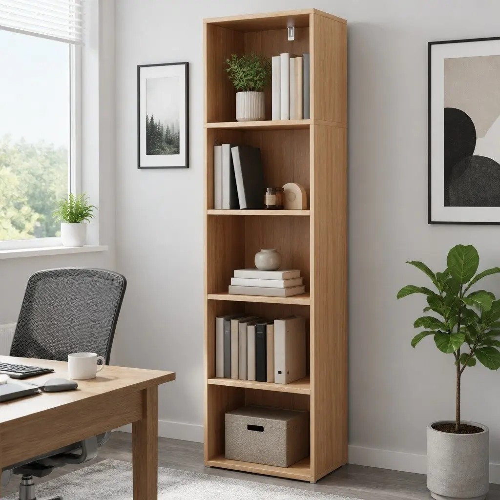 5-Tier Bookshelf Pine Adjustable Removable Storage Display Shelves Home Office Living Room Organizer
