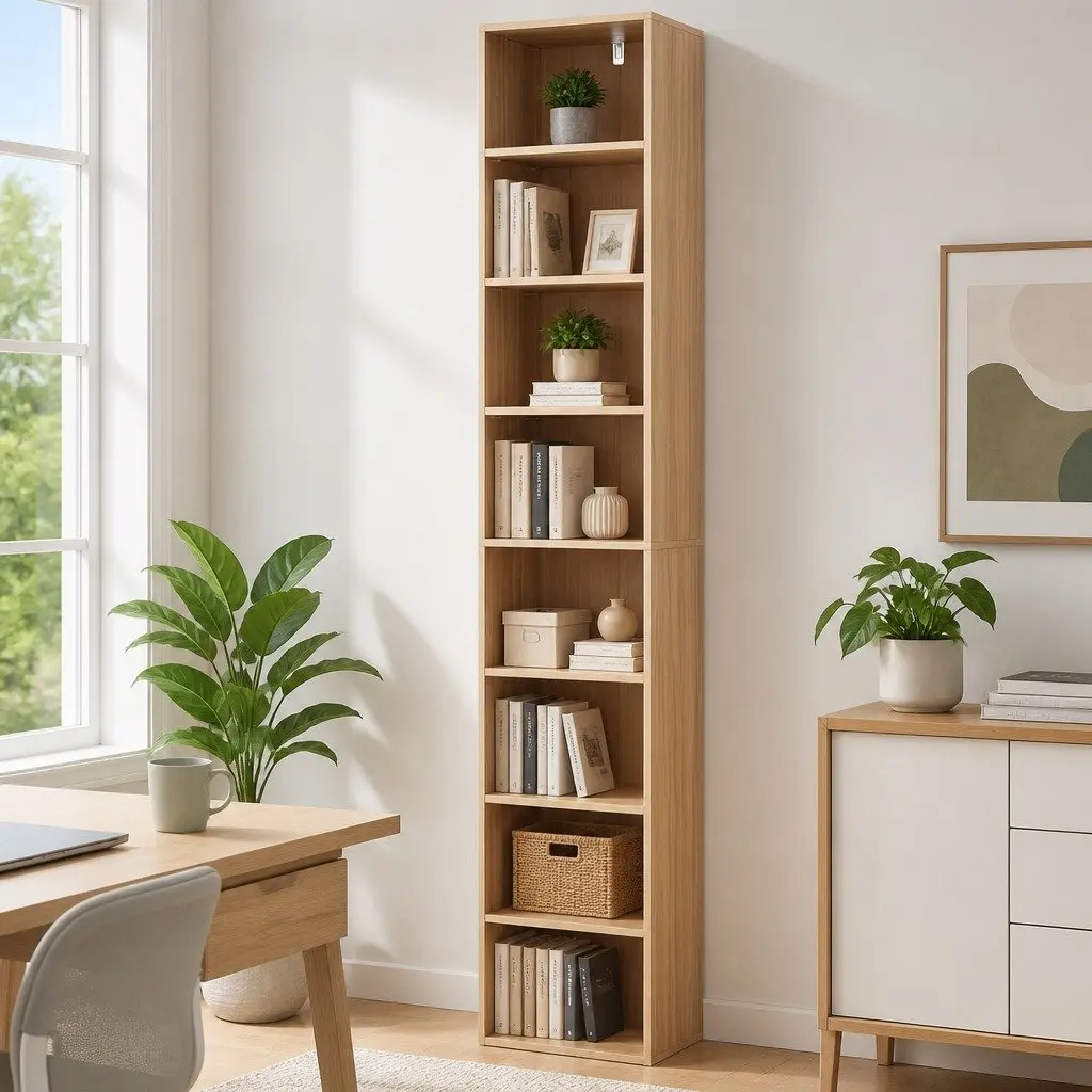 8-Tier Bookshelf Storage Shelving Unit Adjustable Removable Shelves Pine