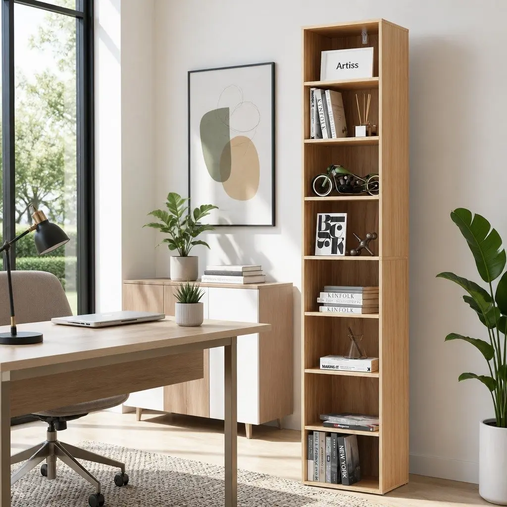 8-Tier Bookshelf Storage Shelving Unit Adjustable Removable Shelves Pine