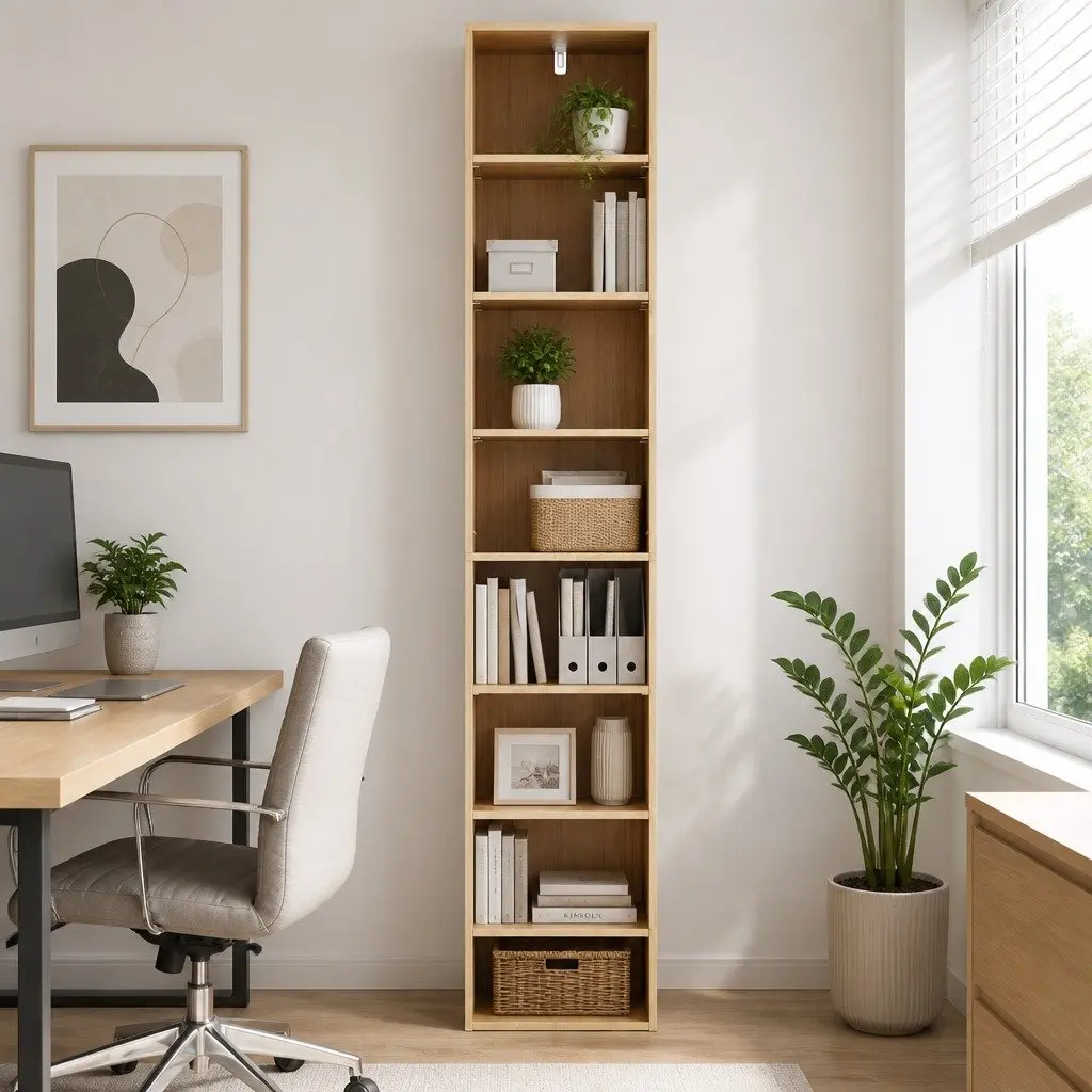 8-Tier Bookshelf Storage Shelving Unit Adjustable Removable Shelves Pine