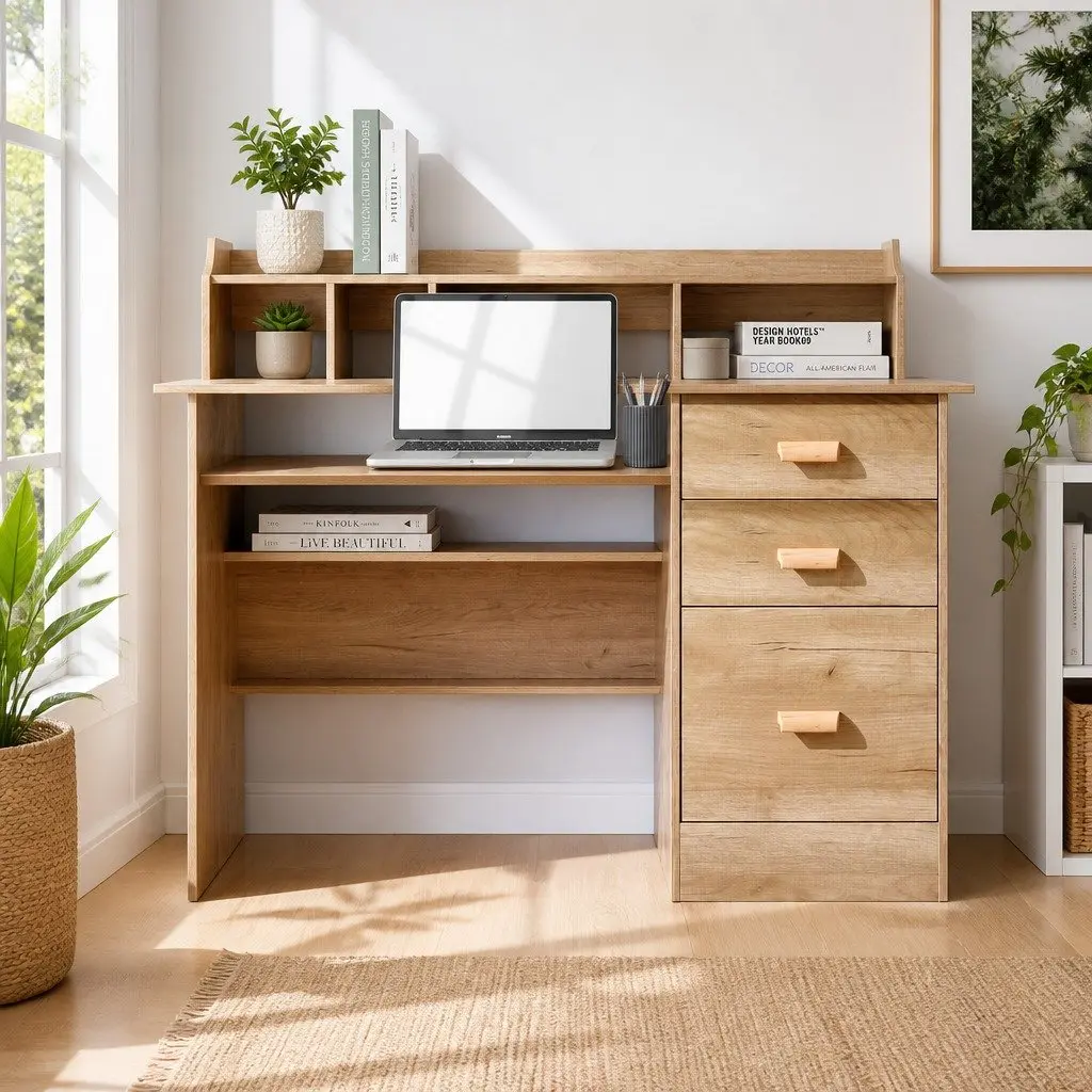 Computer Desk 115 x 60 x 95cm Office Study Table with Shelves and Drawers Storage Home Workstation