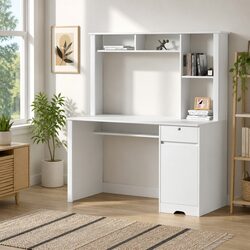 Computer Desk Office Study Table White Storage Drawer Bookshelf Cabinet