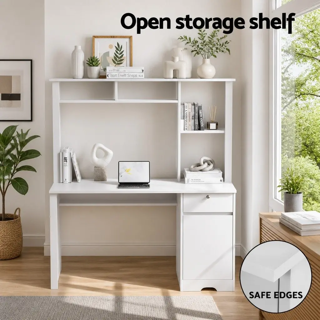 Computer Desk White Spacious Desktop Storage Drawer Bookshelf Cabinet