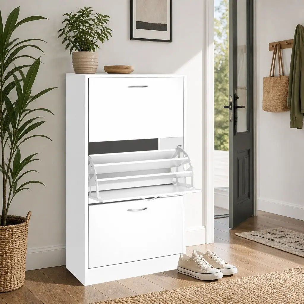 Shoe Rack Cabinet 36 Pairs Adjustable Shelves White Organiser