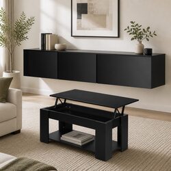 Modern Black Storage Cabinet Set: TV Unit & Coffee Table