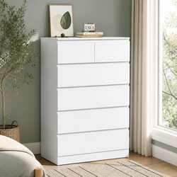 Stylish White 6-Drawer Chest Enhancing Bedroom Organization
