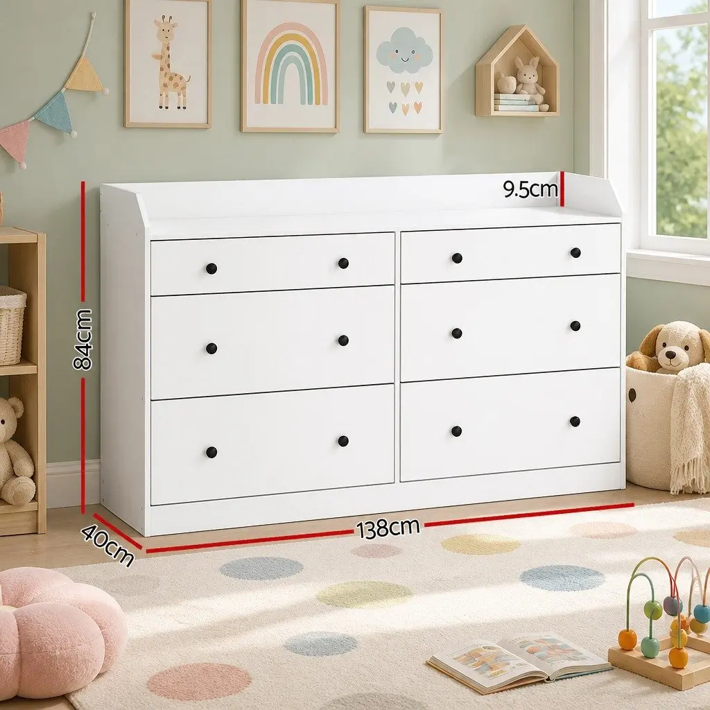 Chest of Drawers 6 Drawer White Dresser Tallboy Bedroom Storage Cabinet