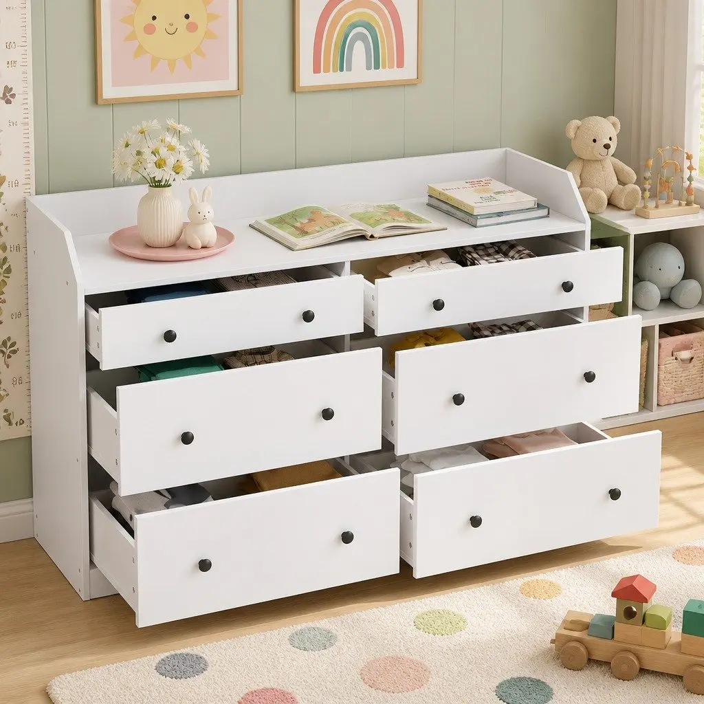 Chest of Drawers 6 Drawer White Dresser Tallboy Bedroom Storage Cabinet