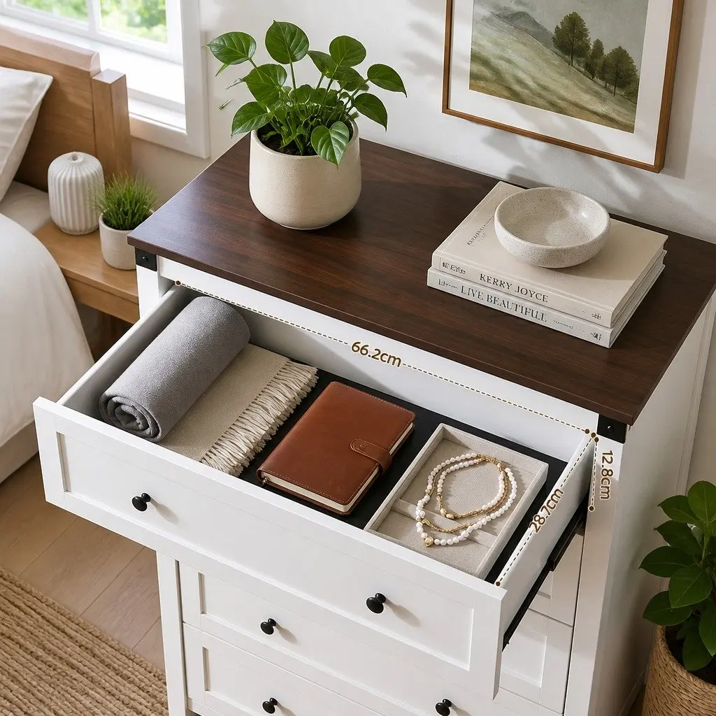 5 Drawer Chest of Drawers Storage Tallboy White Walnut Bedroom Dresser Organiser