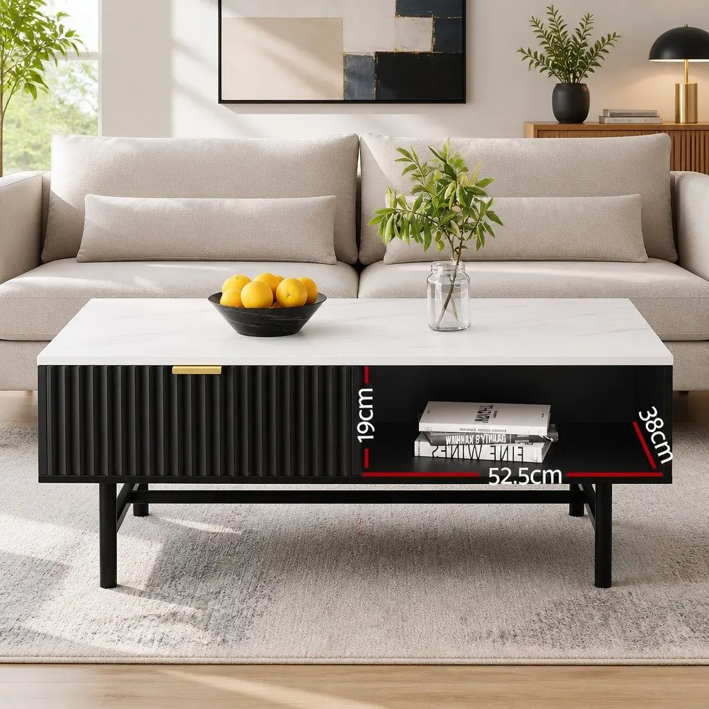 Coffee Table with Drawer and Open Shelf for Living Rooms
