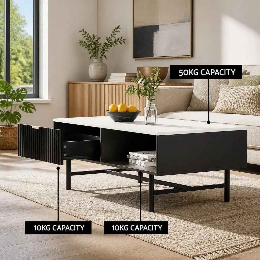 Coffee Table with Drawer and Open Shelf for Living Rooms