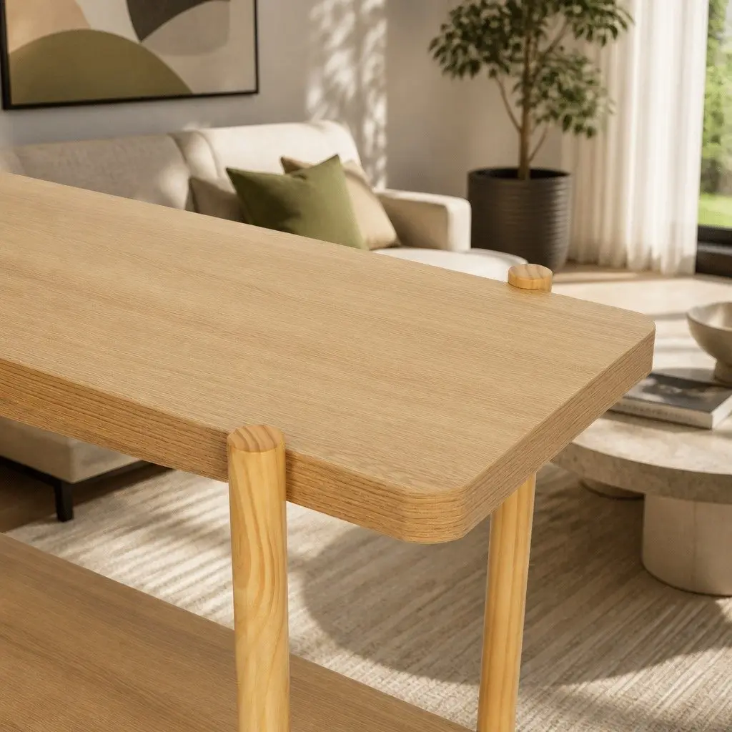 Console Table 92CM 2-Tier Display Storage Wood Grain Finish Sturdy Construction Easy Assembly