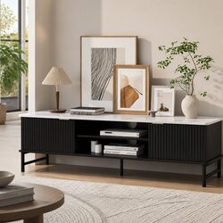TV Entertainment Unit Cabinet 140cm Marble-Effect Tabletop Storage Stand Shelves
