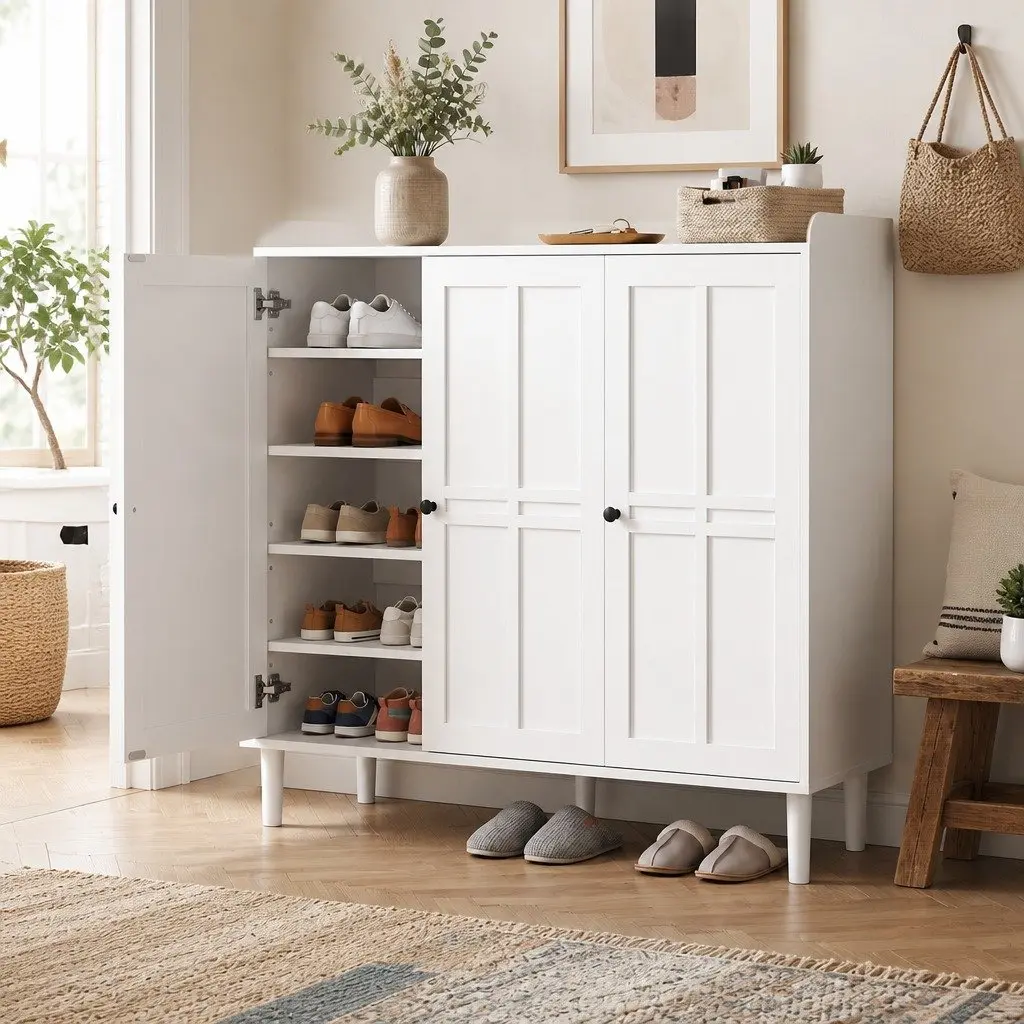 8-Tier Shoe Rack Cabinet White Adjustable Shelves Storage Organiser