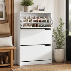 Shoe Rack Cabinet 24 Pairs Storage White Adjustable Shelf Entryway Hallway